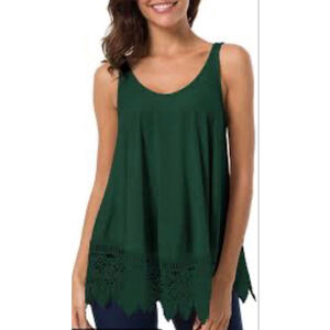 NEW Dark Green Loose Lace Hem Rayon Tank Top 3X